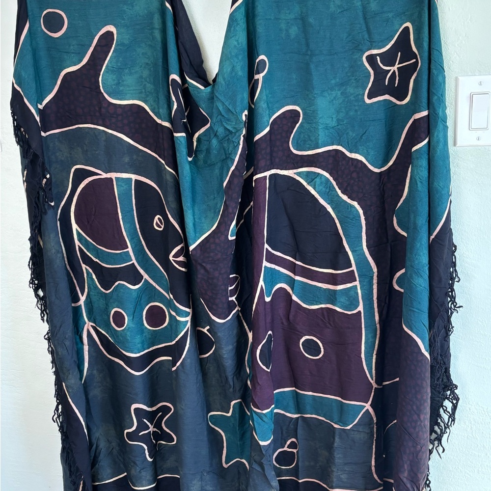 Bundle 2 for $30Hawaiian Batik Fish Ocean Teal & Black Striped Wrap Large Sarong